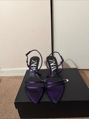 Zara Purple Satin Strappy Slingback Heels